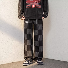 牛仔裤男韩版潮流高街格子2026春夏新款ins宽松长裤K2843-P41，男装牛仔裤，星座412