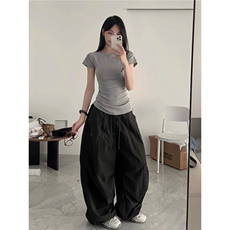 草莓熊classmate美式廓形降落伞工装裤抽绳宽松皱褶口袋休闲裤，男装工装外套，星座1210-1