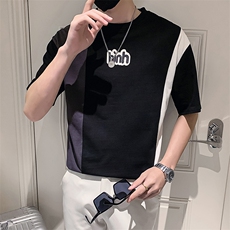 黑色2023精神小伙修身男士圆领短袖T恤打底衫潮6660-P48控68，男装T恤，电商A108