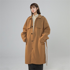 N8180/P120秋冬新款过膝中长款呢大衣宽松呢料风衣毛呢子外套，女装毛呢外套，电商A141