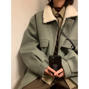 冬季呢料加厚ins港风羊羔毛外套男宽松棉衣棉服棉袄A071-066-P125图片