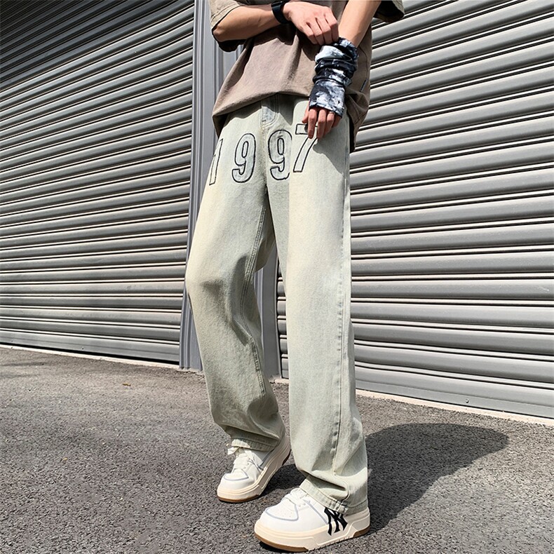 抖音品质高街1997刺绣宽松百搭牛仔裤直筒裤313A-1-NZ030-P55控68,男装牛仔裤,星座808A-1