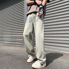 抖音品质高街1997刺绣宽松百搭牛仔裤直筒裤313A-1-NZ030-P55控68，男装牛仔裤，星座808A-1