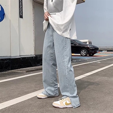 春秋季美式高街潮牌扎染开叉牛仔裤男宽松直筒阔腿拖地长裤，男装牛仔裤，星座410-6（原星座1304-1）