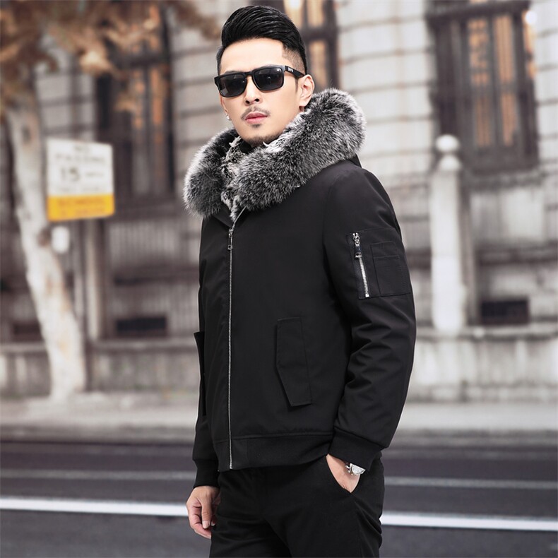 PK225冬季男士连帽大狐狸真毛领青年派克服兔毛内胆可脱卸P630,男装皮衣,电商B360