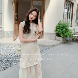 旗袍外穿时尚夏季无袖镂空宽松连衣裙H型长裙拼接蕾丝显瘦气质图片