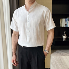夏季男士七分袖条纹衬衫立领男休闲修身休闲衬衣A236-C663-P55，男装衬衫，电商A236