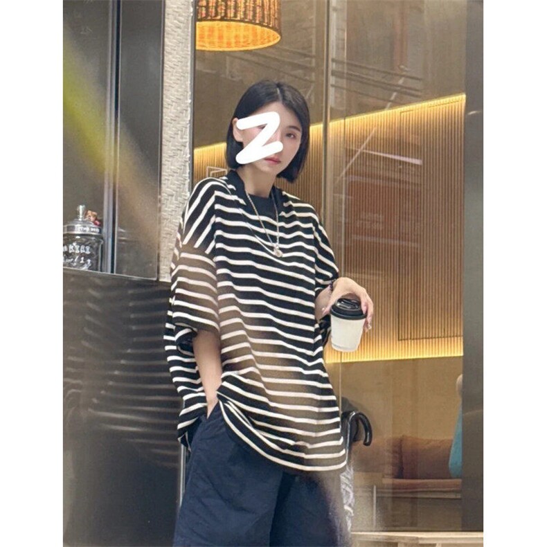 高品质现货二开男女同款圆领T恤宽松条纹短袖大码T2510-P35,女装T恤,星座1212