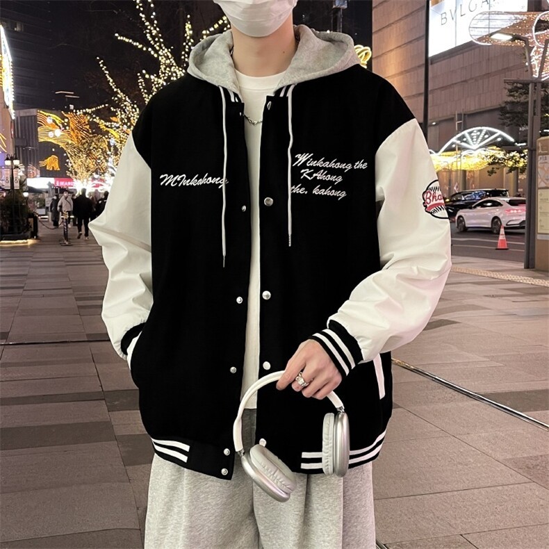 连帽假两件夹克外套男生宽松休闲秋季ins潮运动棒球服上衣663/P62,男装夹克,星座506