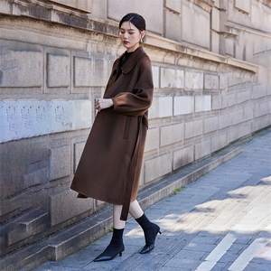 2024秋冬新款韩版显瘦赫本风毛呢外套女过膝图片