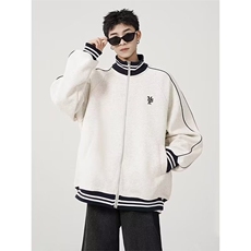 网图现货男女秋款条纹棒球服立领卫衣休闲加绒夹克外套RA1081-P75，男装夹克，星座1005-4