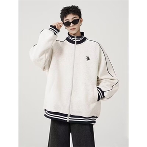 网图现货男女秋款条纹棒球服立领卫衣休闲加绒夹克外套RA1081-P75图片
