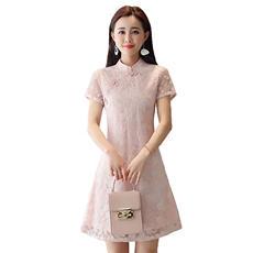 朗家重工刺绣连衣裙春夏新款气质典雅显瘦高腰薄新中式旗袍裙子女，女装连衣裙，韩然一族