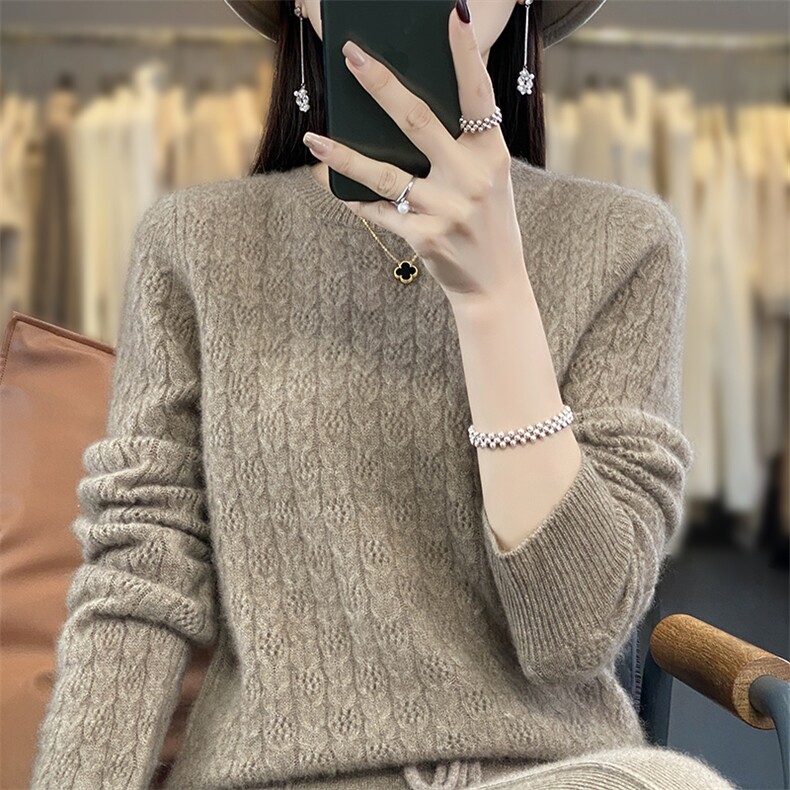 显瘦高级感羊毛加厚圆领羊毛衫2024年秋季,女装羊毛衫,邓利维