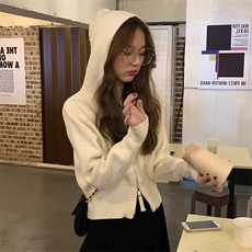秋冬新款连帽拉链针织外套休闲慵懒风开衫，女装针织衫/毛衣，思途羊绒