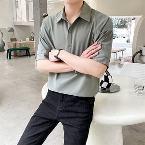 polo衫男士时尚潮流夏季商务落肩短袖T恤修身纯色翻领五分袖 PL05图片