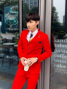 秋冬一粒扣糖果色眼睛款西服套男三件套小西装外套A470-TZ78图片