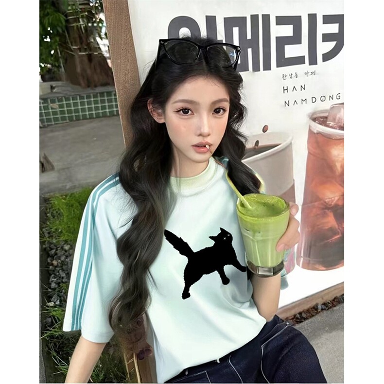 抖音得物品质二开240克宽松纯棉美式潮牌印花三条杠中性风短袖T恤,男装T恤,电商A486-1