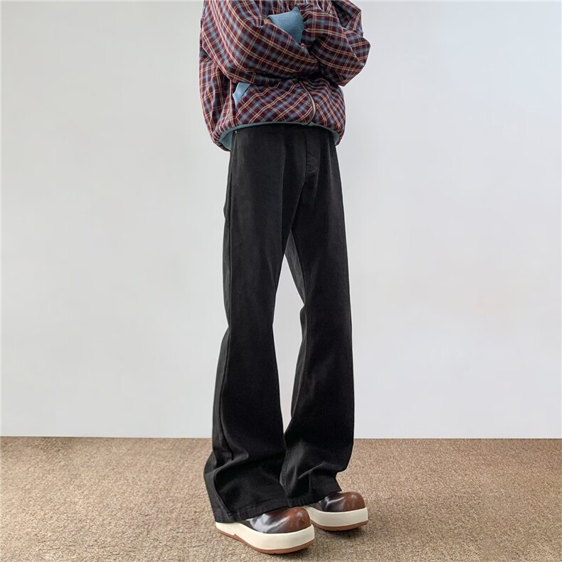 巴黎弯刀微喇黑牛仔裤男美式微喇裤复古修身直筒裤子NZK6018-p48，男装牛仔裤，星座302B-2