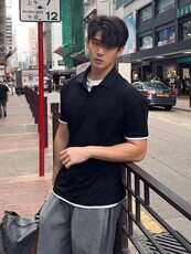 假两件华夫格polo衫男夏季美式潮牌高级感重磅半截袖宽松短袖T恤，男装T恤，星座809A(原222-1)