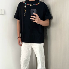 万针全刺绣工艺抖音得物高品质260克重磅纯棉双纱美式高街短袖T恤，男装T恤，电商A486-1