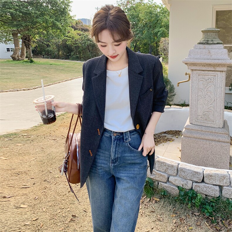 高级感黑色西装外套女2025春季新款韩版宽松休闲气质通勤西服爆款,女装套装/套裙,浙宝069
