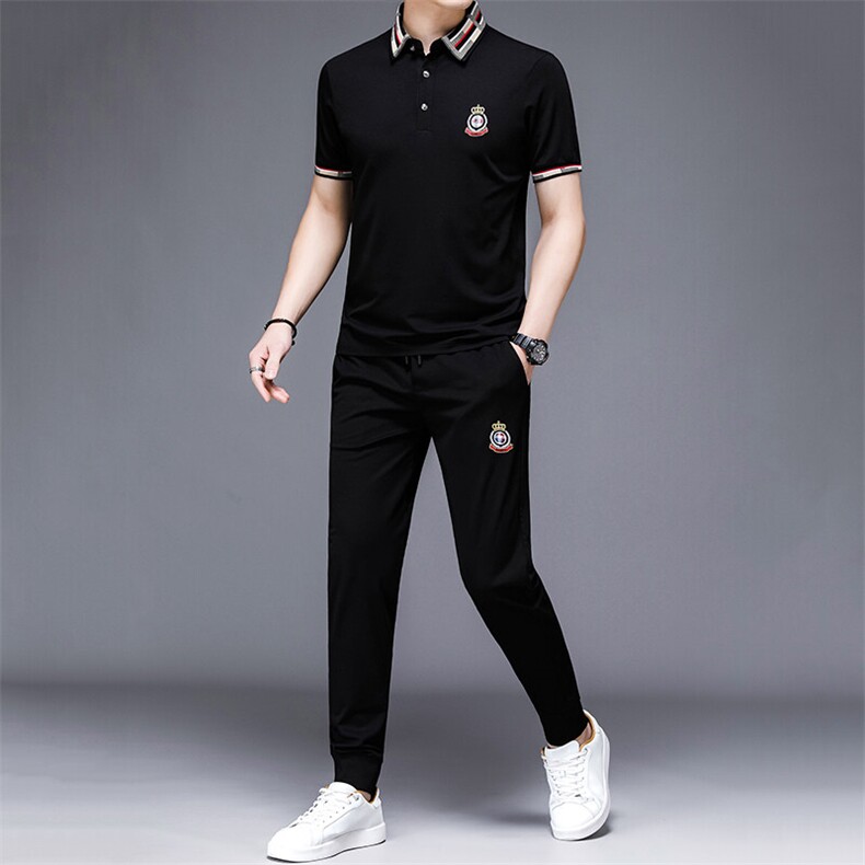 HP509夏季新款男士休闲套装刺绣男装百搭二件套,男装休闲套装,电商B360