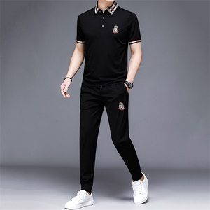 HP509夏季新款男士休闲套装刺绣男装百搭二件套图片