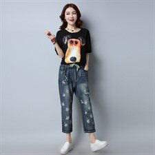 破洞收腰九分裤修身时尚韩版纯色2021年夏季牛仔裤，女装牛仔裤，小林双子