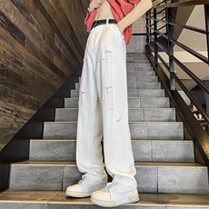 夏季高街vibe风破洞牛仔裤男美式宽松直筒休闲百搭长裤10899-p42，男装牛仔裤，星座1008
