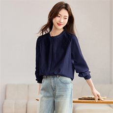 木耳边刺绣衬衫女长袖春季2026新款休闲减龄上衣，女装衬衫，忆绮罗