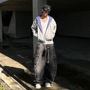 抖音得物高品质二开26春季美式潮牌两面穿连帽卫衣开衫男女外套,橙红色短袖搭配图片女图片