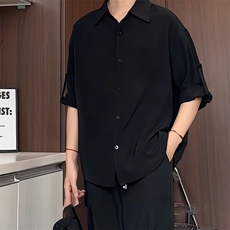 C9040/P35衬衫冰丝短袖宽松男生上衣衬衣男衬衫七分袖可调节，男装衬衫，电商A141