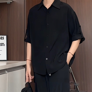 C9040/P35衬衫冰丝短袖宽松男生上衣衬衣男衬衫七分袖可调节图片