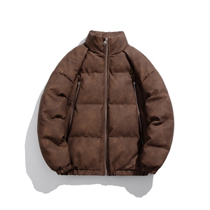 1PU皮复古做旧双侧金属拉链大码M-5XL加棉棉衣男MY77092P130控198图片