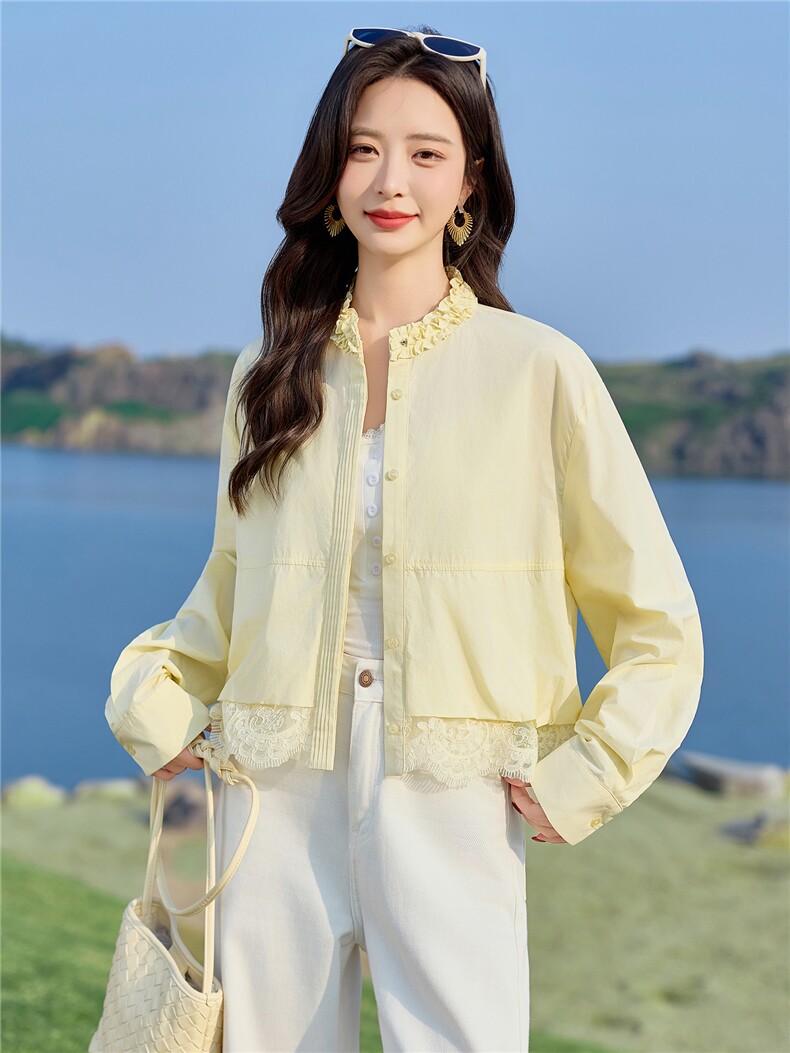 2026新款长袖薄款花边蕾丝洋气减龄休闲短款外套女,女装短外套,美沁