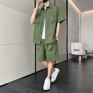 短袖衬衫男新款夏季薄款透气搭配一套短裤宽松翻领衬衣TZ071-P88图片