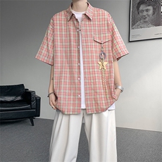 （带配件）CS1151-特批40控78夏季新款男女格子短袖大码男衬衫，男装T恤，电商A059