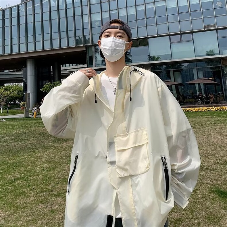新款青春流行纯色标准夏季男风衣拉链潮流百搭潮连帽(不可脱卸),男装夹克,星座716-4