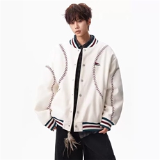 W10900-P85网图现货潮流时尚百搭重磅三彩尼满刺绣棒球棉服，男装棉衣，星座1608