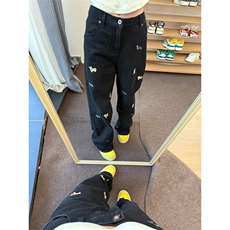网图有货美式小狗刺绣牛仔裤男水洗宽松直筒休闲裤女A651-P43，男装牛仔裤，星座1505