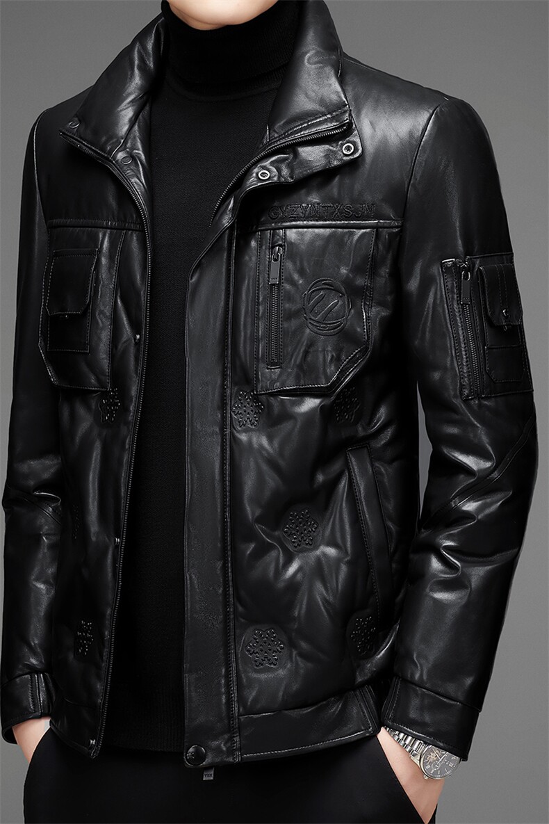 DLSN8116羽绒皮衣男头层绵羊皮白鸭绒羽绒服皮风衣P1300,男装皮衣,电商B360