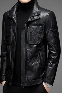 DLSN8116羽绒皮衣男头层绵羊皮白鸭绒羽绒服皮风衣P1300图片
