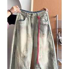 配挂饰美式复古脏染弯刀牛仔裤ZK0414-P55，男装牛仔裤，星座313A(原308A-2)