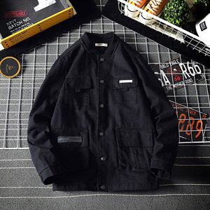 2021春秋季新日系网格风大码男潮牌工装夹克棒球领外套J961-P75图片