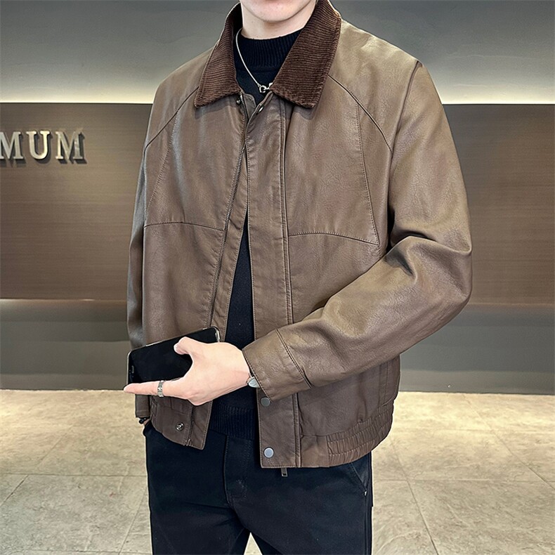 B353PY3512P140咖啡秋季新款男士巴恩风皮夹克韩版潮流百搭外套,男装夹克,电商B353