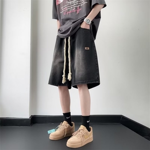 复古牛仔短裤男士夏季潮牌ins美式高街宽松直筒五分中裤ZD923-P40图片