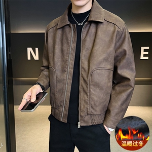 加绒皮衣外套男秋冬季2025新款机车PU皮夹克7715-P165图片