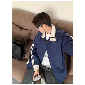 601-P53秋季夹克男拉链立领无帽宽松潮流春秋款男生外套