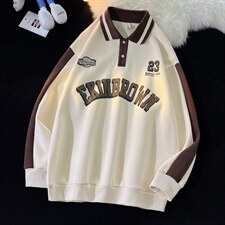 港风中性风平铺POLO领卫衣情侣大码M-5XL休闲套头卫衣男C7720P55，男装Polo衫，星座227-7